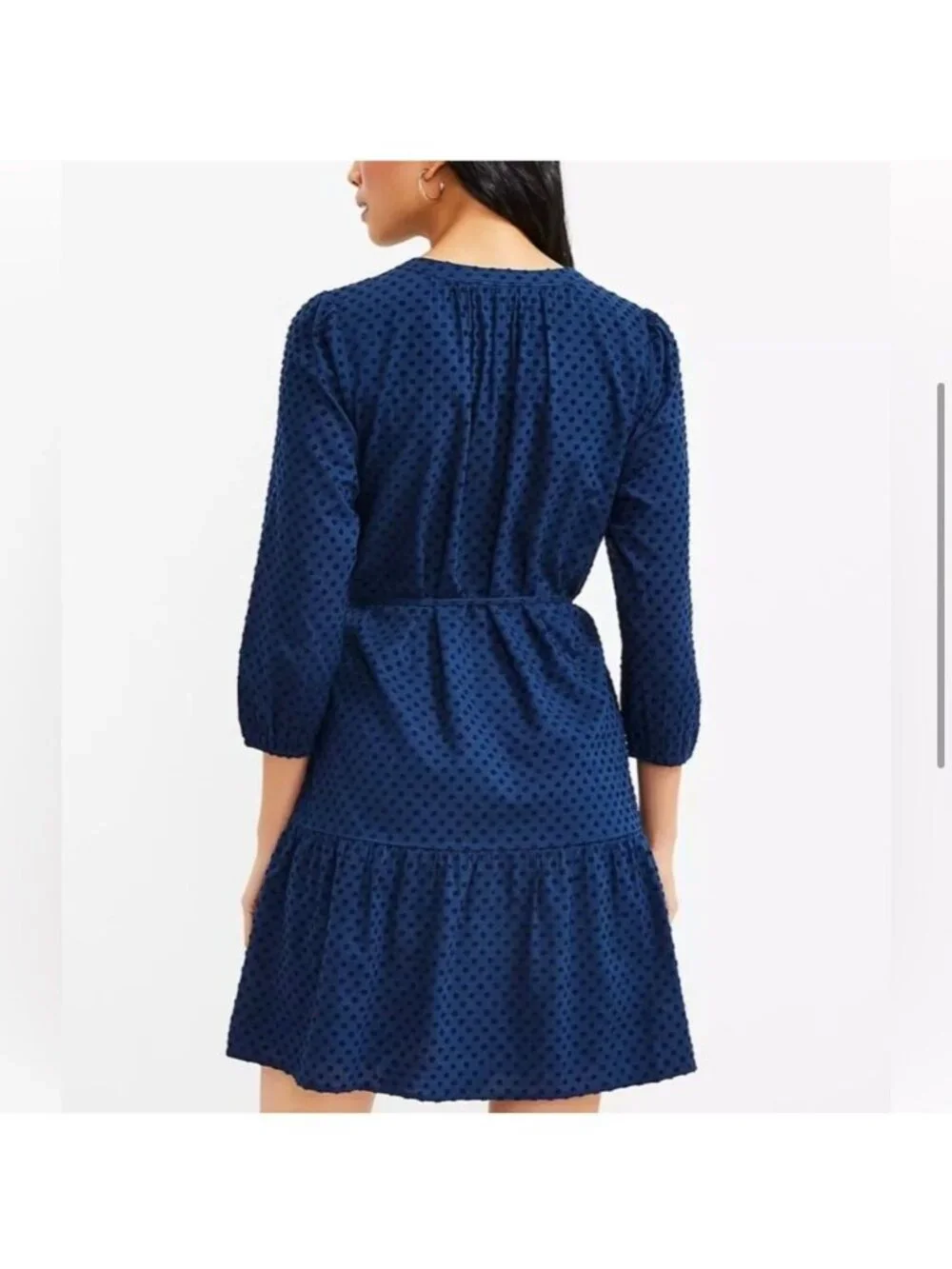 Loft Womens Polka Dot Navy Blue Dress XL Lightweight Cotton 3/4 Sleeve - Picture 4 of 13